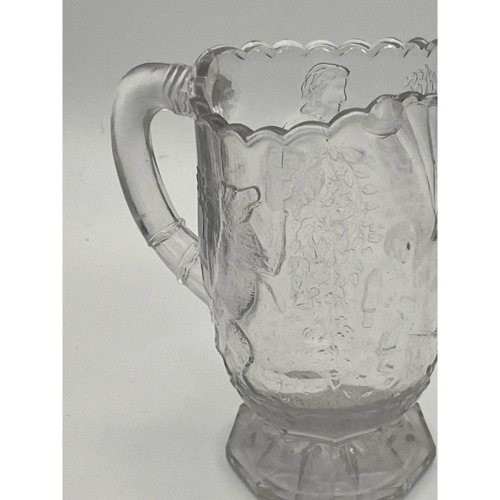 Vintage Little Red Riding Hood Clear Glass Pitcher Embossed Fairytale Creamer